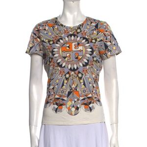 Tory Burch Printed Crew Neck Cotton Top